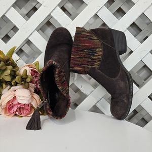 b.o.c Brown Suede Leather and Fabric Booties Size 9.5